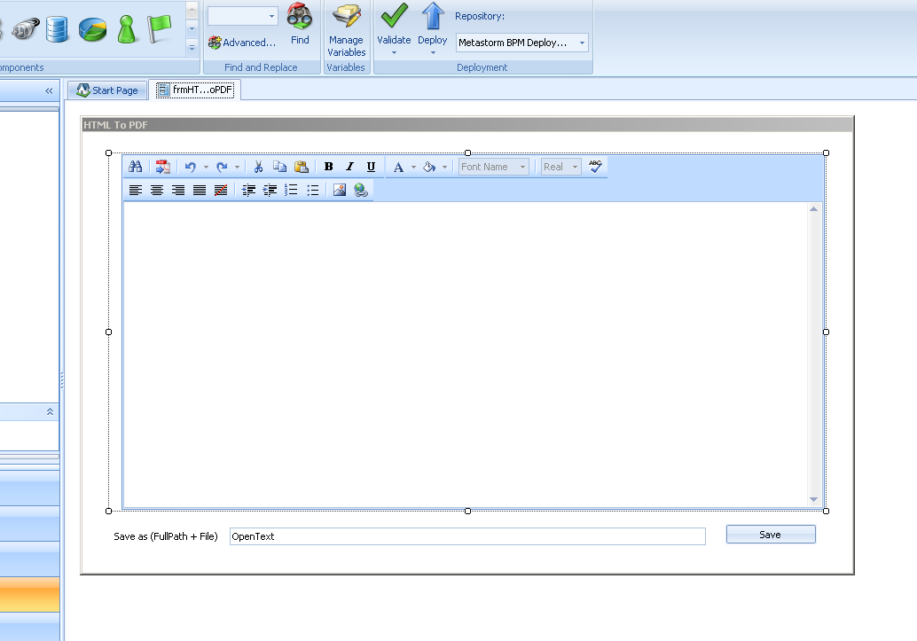 Create a PDF document from a Rich Text control in OpenText MBPM 9.x