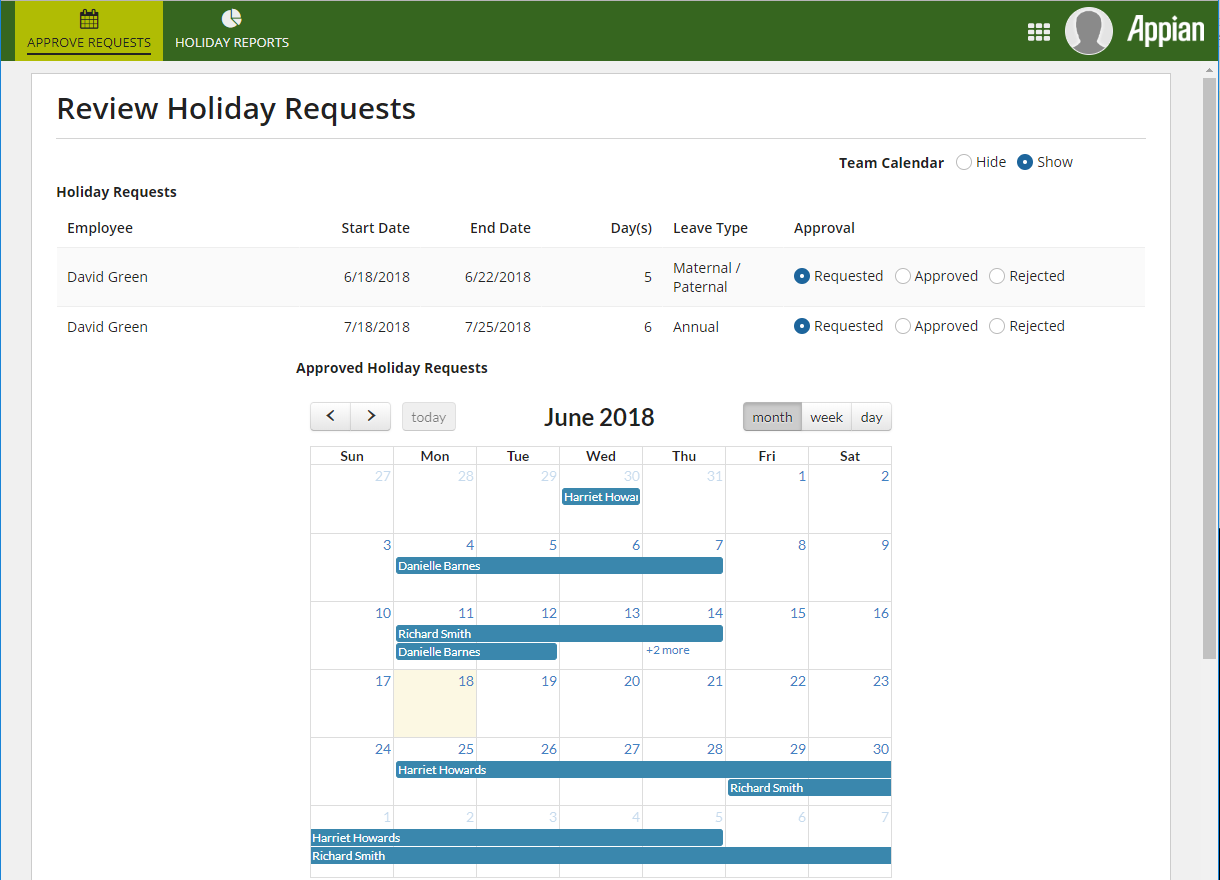 HMT Screenshot - Team Calendar