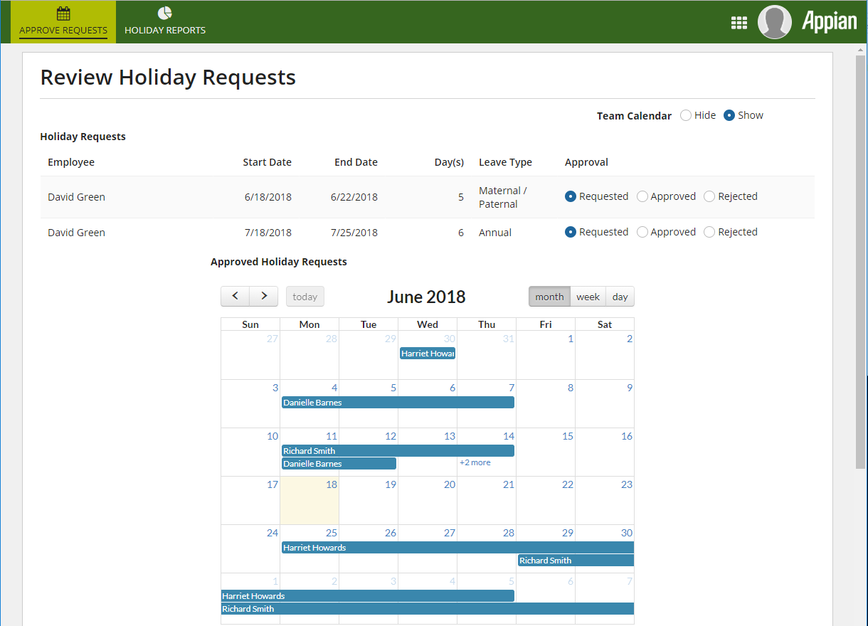 Appian Web APIs Use Case I: Team Calendar